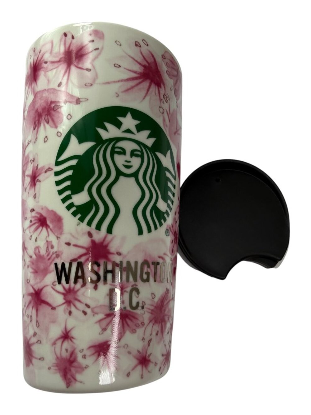 Starbucks Washington DC Cherry Blossoms Travel Tumbler, Ceramic, White Pink